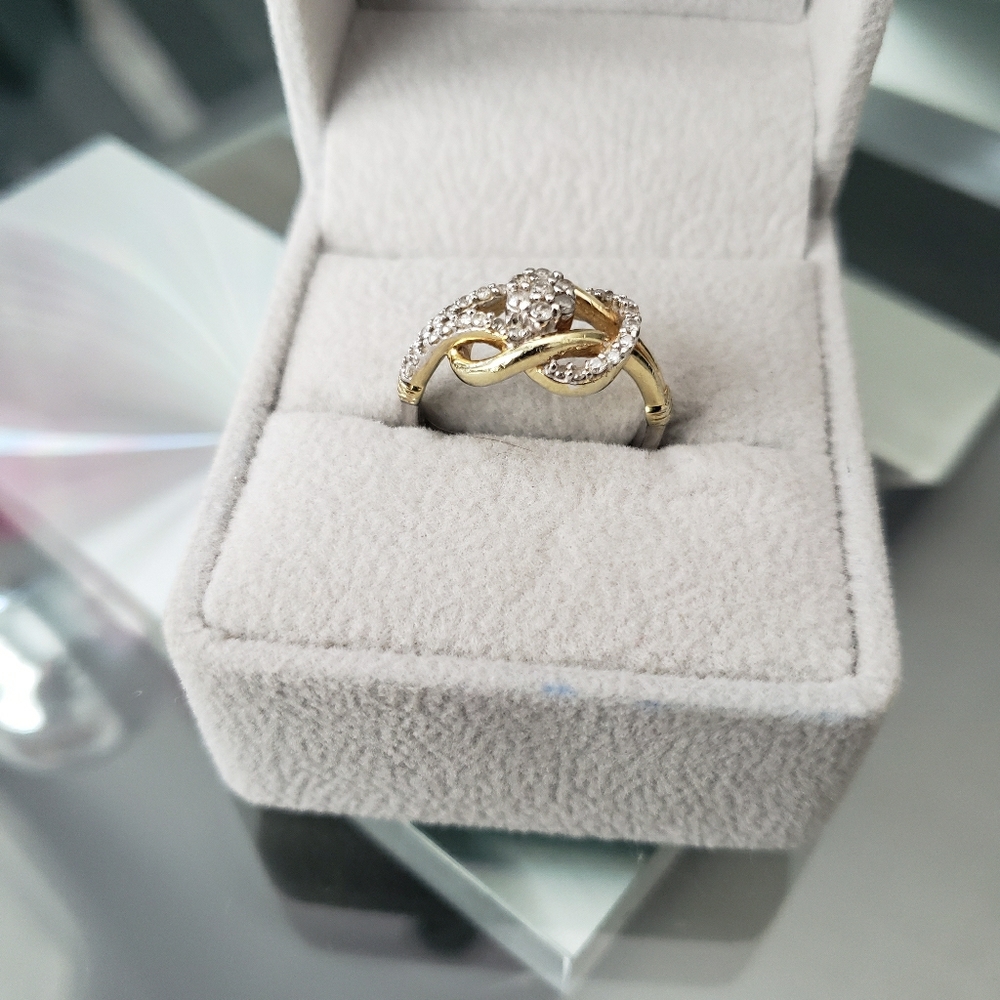 925 sterling , gold, diamond ring
